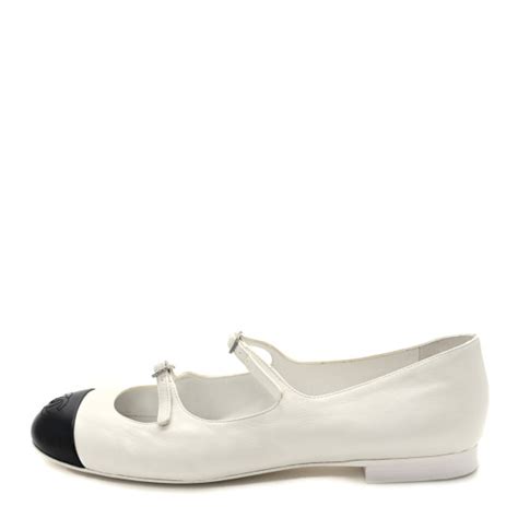 CHANEL Lambskin Mary Jane Flats 40 White Black